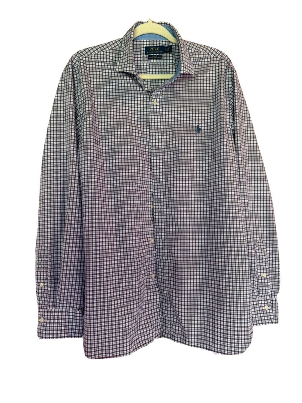 Vintage XL Slim Fit Polo Ralph Lauren 100% Cotton Stretch Button Up Plaid